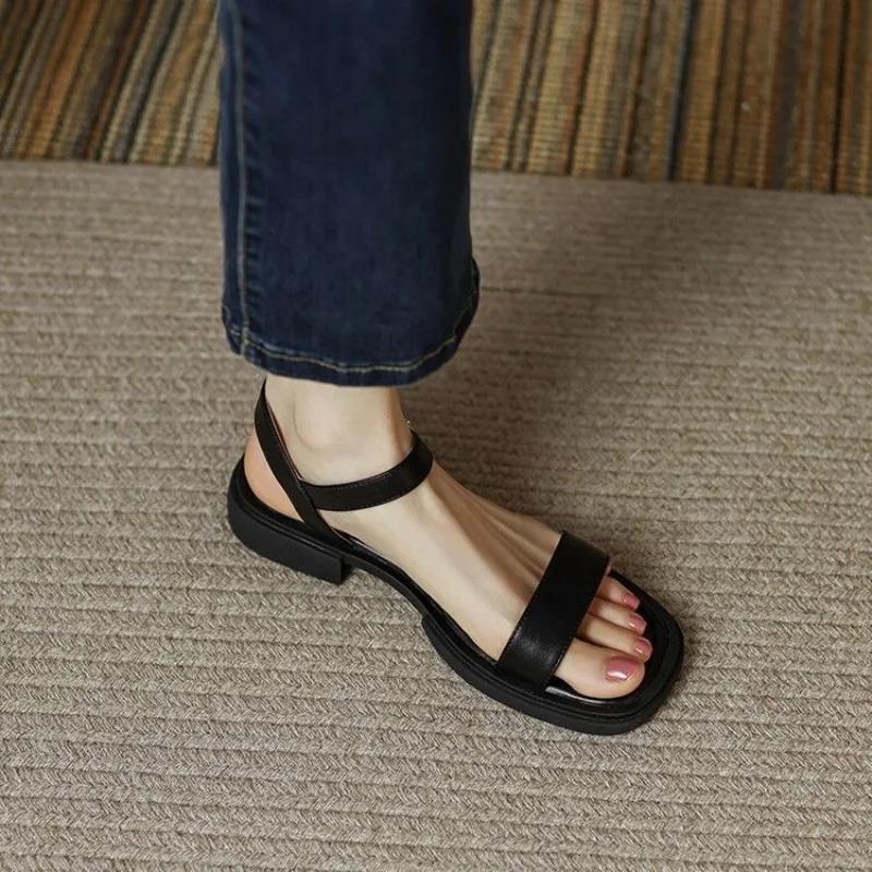 Ladies Summer New Fashion Sandals Women Low Heels Elegant Open Toe Shoes Wear Resistant and Anti Slip Flat Trendy Sandal Mujer