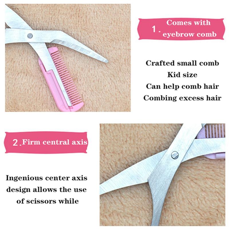 3 Color Eyebrow Trimmer Scissor with Eyelash Comb Hair Scissors Stainless Steel Eyebrow Shaver Razor Grooming Makeup Accessories