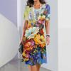 2024 New Spring Women's Dresses Floral Printed Elegant Casual Short Sleeve Dresses Fashion Oversized Women's Dresses