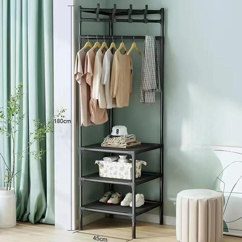 Corner Coat Rack Floor Standing Multi-storey Metal Clothes Hanger Assembled Modern Simplicity Multi-function Storage Racks