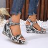Large Size Wedge Heel Sandals Women's Spring and Summer 2024 New Fish Mouth High Heel One-word Buckle Roman Sandals Women