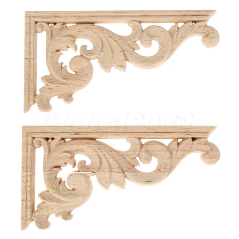 13cm Unique Natural Floral Wood Carved Wooden Figurines Crafts Corner Appliques Frame Wall Door Furniture Woodcarving Decorative