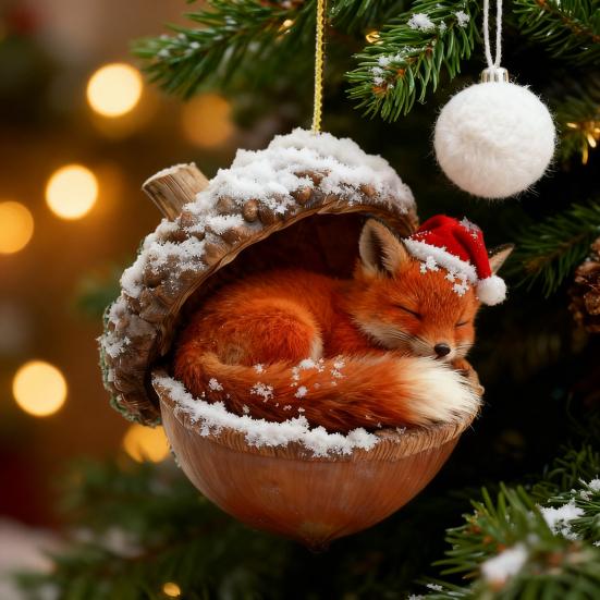 Yousheng 2D Forest Animal Acorn Ornaments Cozy Forest Animal In Snow Frosted Pine Cone Ornaments Woodland Creature Acrylic Hanging Ornament for Lover