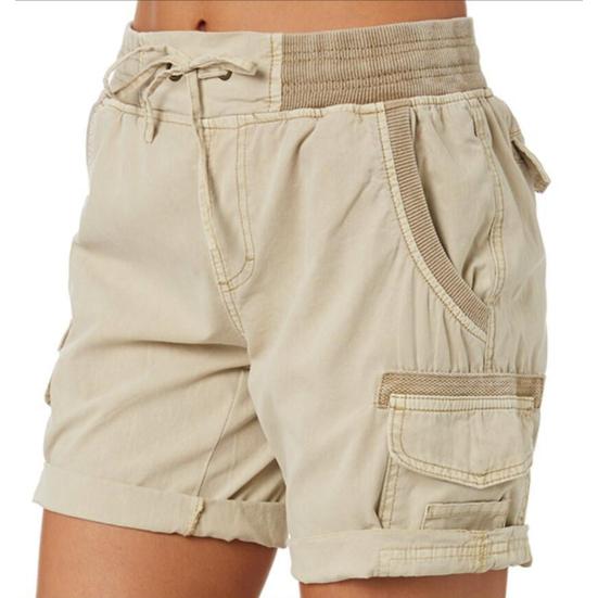 Women Shorts High Waist Adjustable Drawstring Cargo Shorts with Pockets Solid Color Summer Casual Shorts Daily Wear