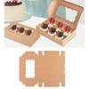 20pcs Brown Cardboard Dessert Boxes with Viewing Window and Ribbon Suitable for Cakes and Pastries Organization