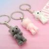Cute 3D Flocking Kitten Small Bear Keychain Resin Cat Couple Mobile Phone Pendant Car Keyring Earphone Backpack Charms Bag Decor