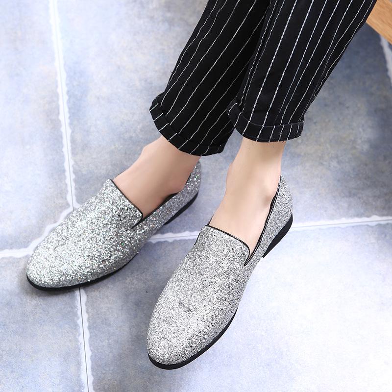Men's Gold Sliver Dress Shoes Luxury Bling Bridegroom Wedding Shoes Men Party Loafers Elegant Office Shoes Size 12
