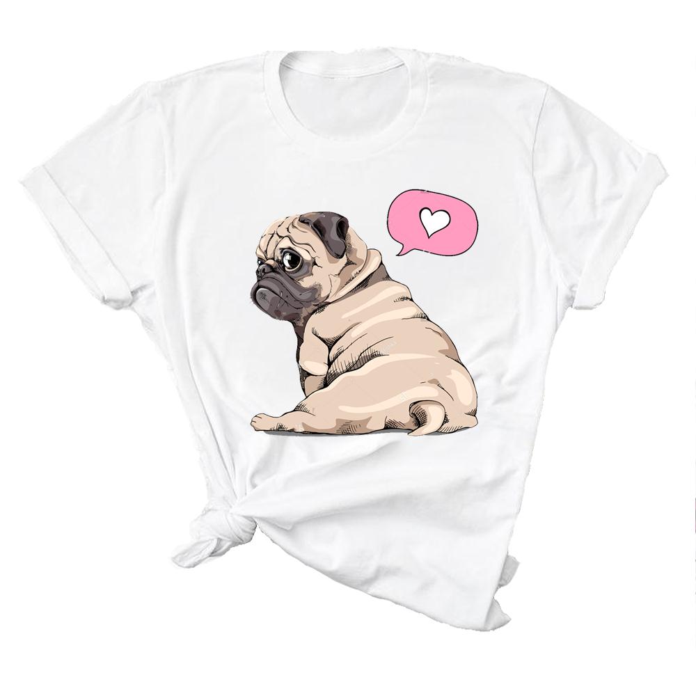 Women Printing Short Sleeve Tshirt Dog Pug Love Cute Casual Fashion Clothes  T Tee Top Print  Female Clothing Graphic T-shirt