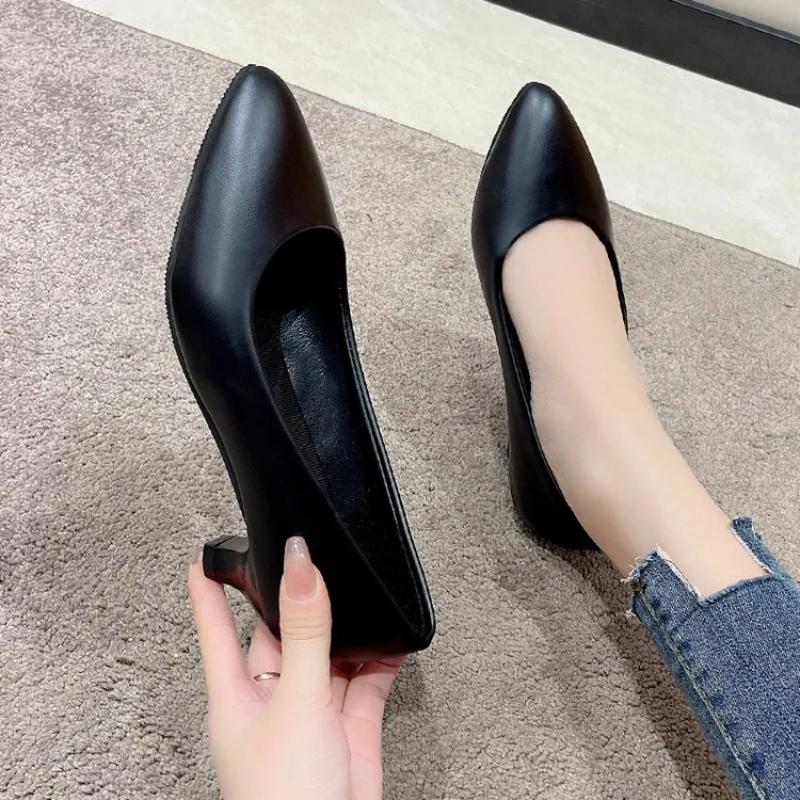 Fashion 2024 Spring Fall Stylish and Comfortable Mid-heel Pointed Toe Women's Single Shoes