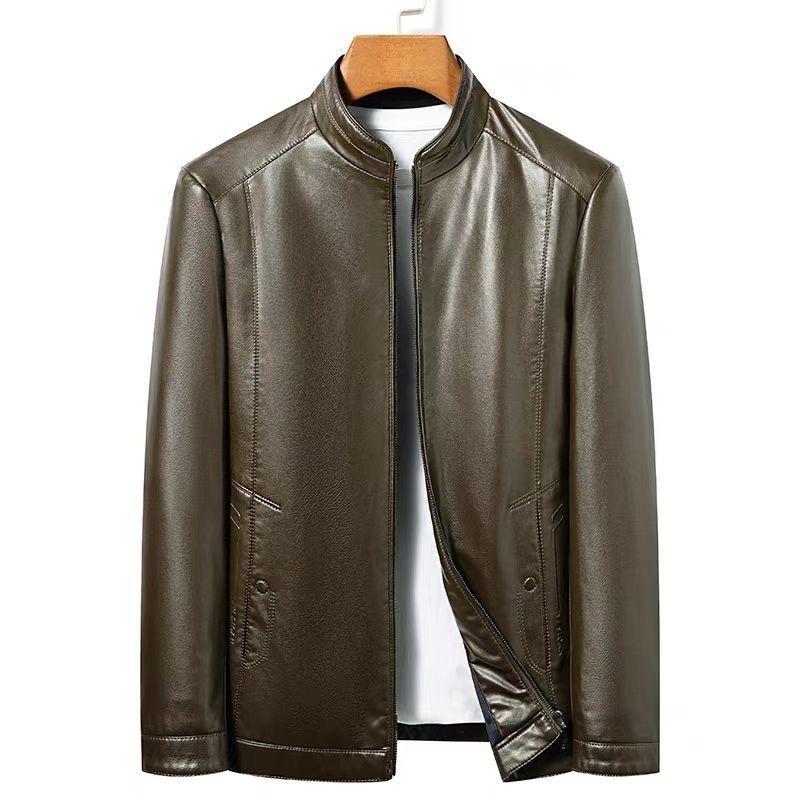 Men's Middle-Aged & Elderly Leather Jacket - Autumn/Winter, Warm, Thick, Windproof, Cycling Outerwear.