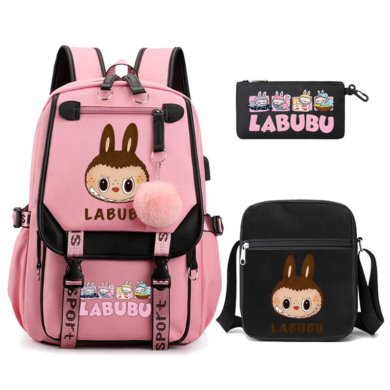 3Pcs/set Cute Printed Backpack with Shoulder Bag Pencil Case Schoolbag Teenager Student Boy Girl Large Capacity Bookbag