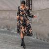 2025 New Autumn Women's Clothing V-neck Printed Medium and Long Dress Women