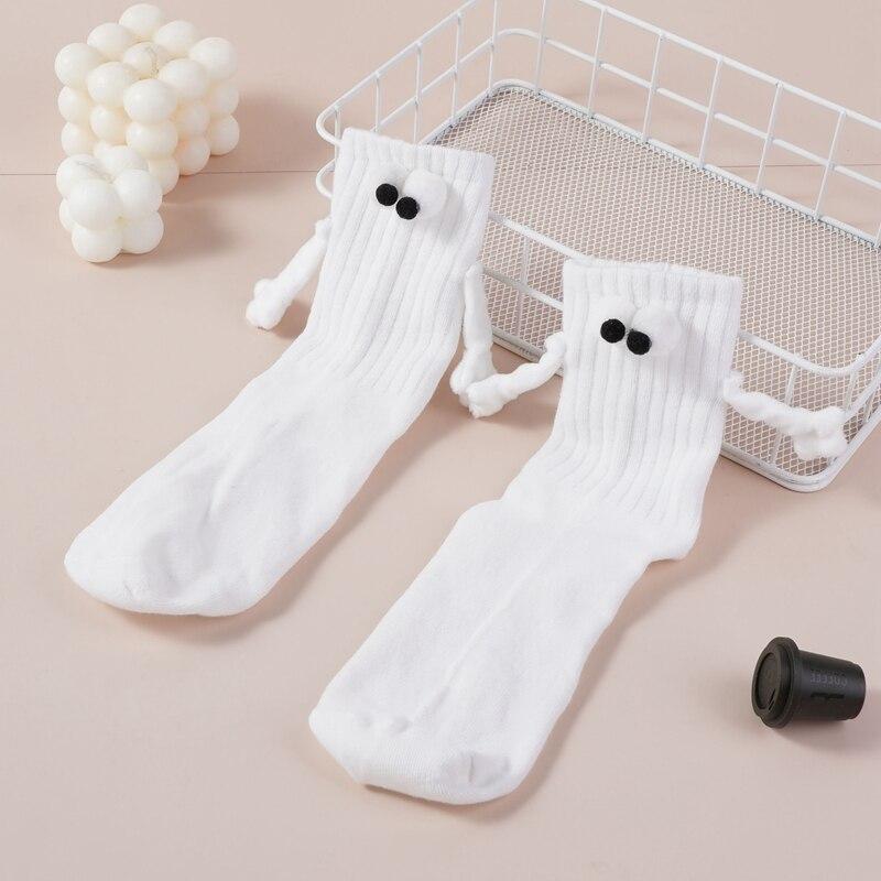 1 Pair Club Celebrity Couple Socks, Ins Fashion, Funny, Creative, Magnetic Attraction Hands, Black White, Cartoon Eyes, Couples Socks