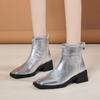 Fashion New Women Chunky Ankle Shoes 2024 Winter Mid Heels Chelsea Boots Designer Square Toe Boots Pumps Zipper Walking Trend Snow Botas