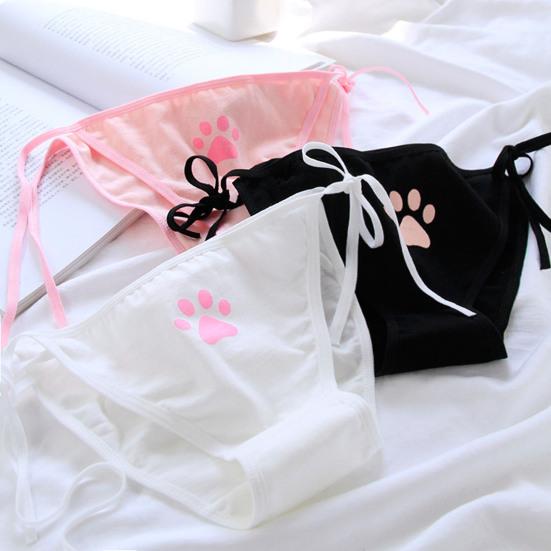 Women Briefs Cute Claw Bandage Mid Waist Solid Color Sexy Lolita