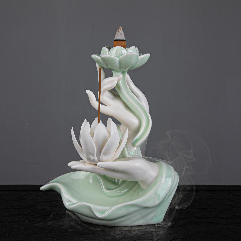 Ceramic Incense Burner Holder Waterfall Buddha Backflow Censer Lotus Guanyin Incense Holders Home Reading Room Decor Ornaments
