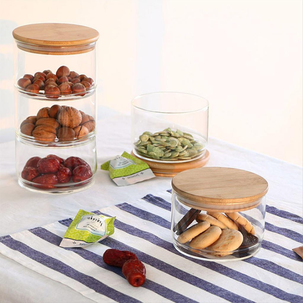 Tiered Glass Storage Jars Snack and Dried Fruit Organizer Glass Salad Bowl with Lid
