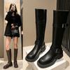 Fashion British Style Women Knee-High Boots Fashion Belt Buckle Shoes Autumn Winter Thick Heel Women's Knight Long Booties