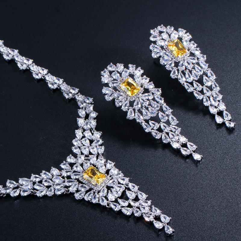 CMM Одежда высшего качества груша с фианитом Роскошный женский свадебный вечерний костюм комплект ювелирных украшений