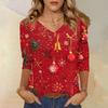 Women's T Shirt CHristmas Print 3/4 Sleeve Daily Weekend Fashion Basic V- Neck Regular Top