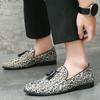 New Casual Leather Shoes Large Size Tassel Leopard Leather Shoes Men Loafers Flat Slip On Shoes Men Fashion British Style Loafers