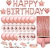 Kit Décoration Anniversaire - iZoeL - Fille - 24 Ballons Rose - Guirlande Happy Birthday - Nappe Or Rose
