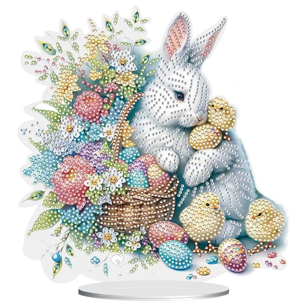 Special Shape Diamond Painting Tabletop Ornaments Kit Cute Rabbit Easter Desktop Diamond Art Kits Egg Flower for Adults Beginner