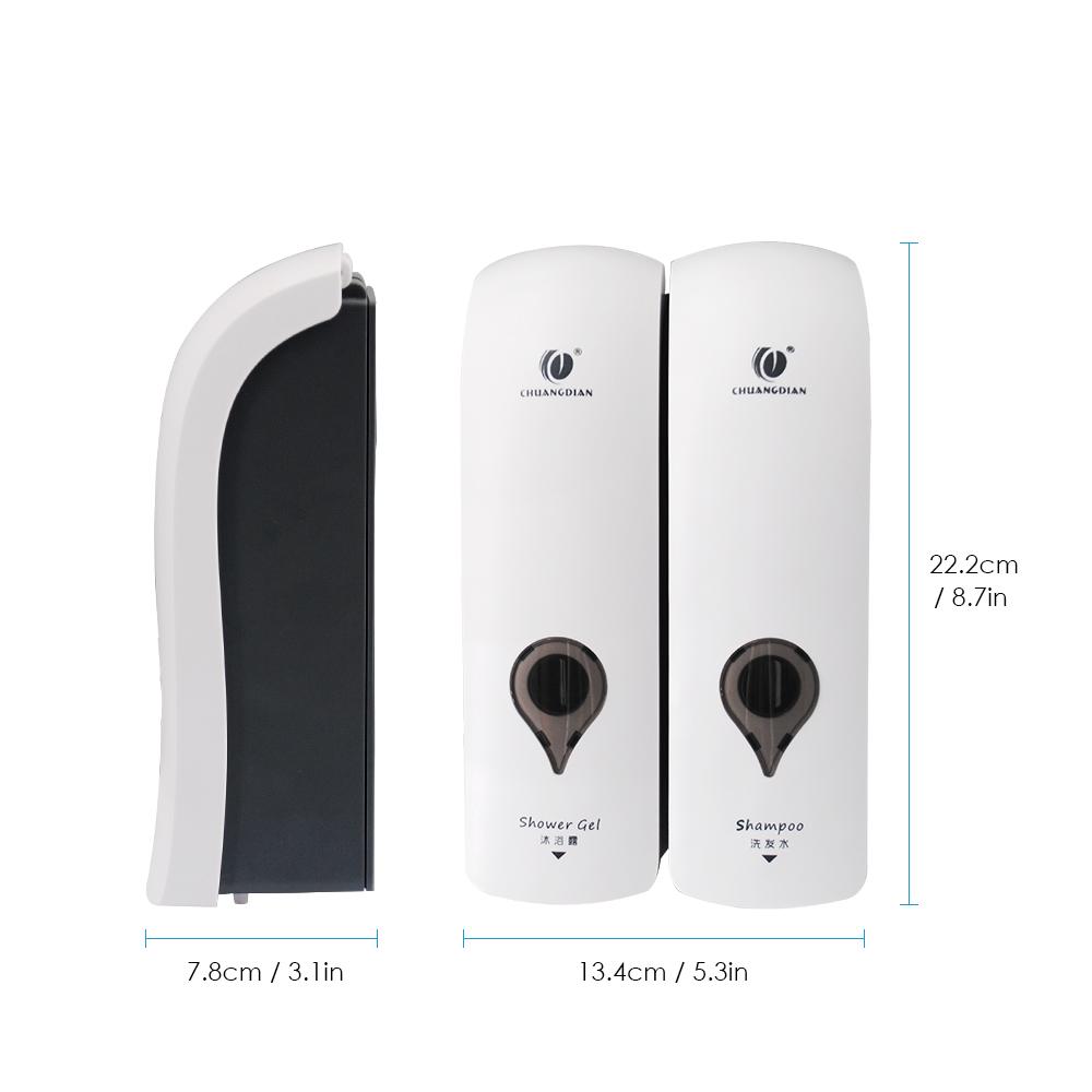 CHUANGDIAN 300ml*2 Wall Mounted Double-Head Manual Soap Dispenser Shower Gel Liquid Shampoo Dispenser Holder