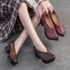 Chinese Style Thick Heels Shoes Genuine Leather Pumps Retro Embossed Women's Platform Shoes