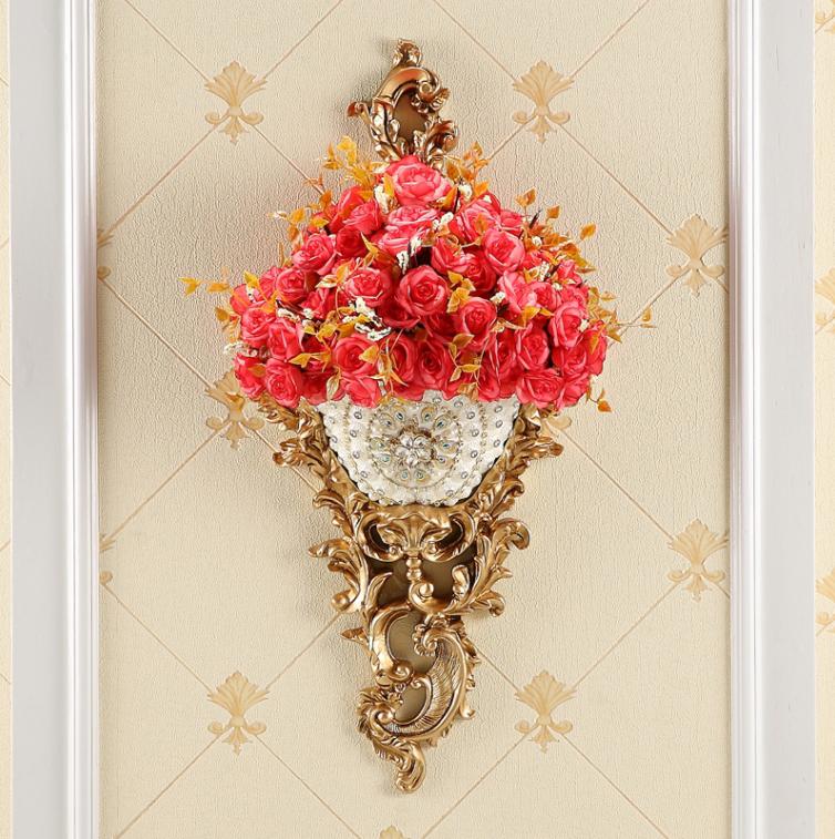 Роскошные настенные вазы из смолы с бриллиантами, искусственные горшки для цветов, поделки, украшения для дома, гостиной, ТВ-фона, настенная роспись