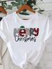 (Asian Size) Short Sleeve T-shirts Print Merry Christmas O-neck Women's Top Letter Happy New Year T Clothing Fashion Holiday Graphic Tee