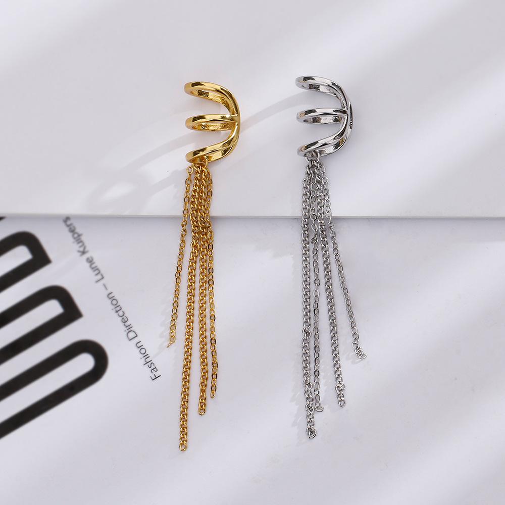 Trend Three-Layer Fringed Ear Clips, No Ear Piercings, Cold Wind Long Chain Earrings, Temperament Elf Ear Clips