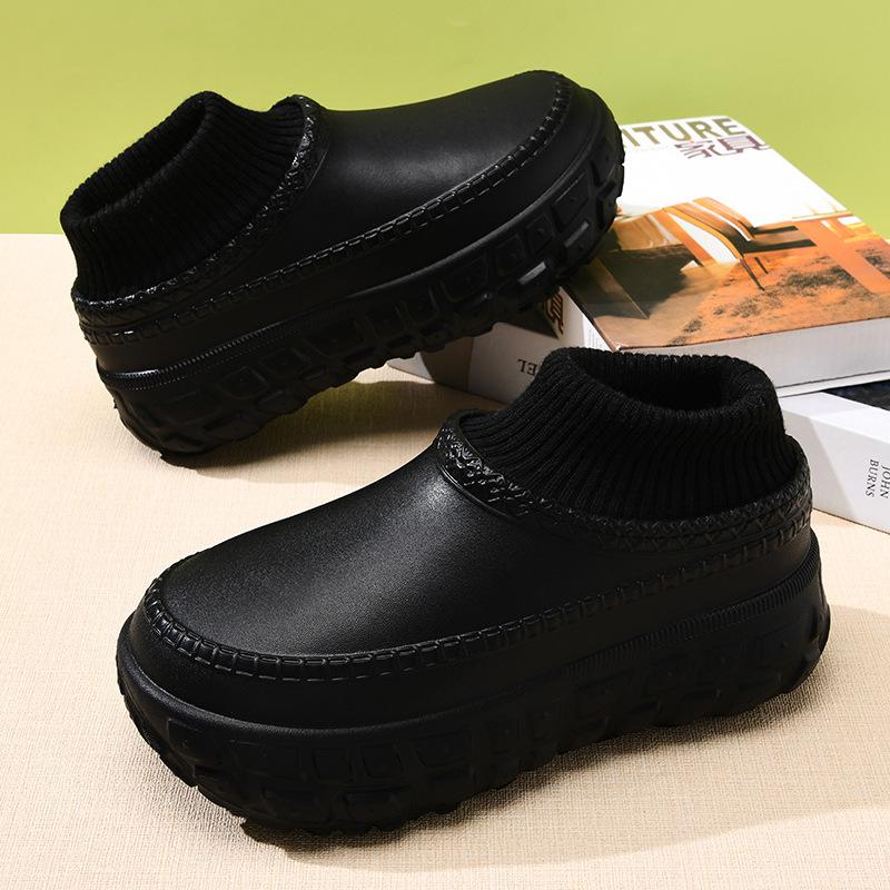 Tire Sole Fluffy Cotton Slippers Women's Bags and Autumn and Winter New Non-slip Velvet Warm and Heightening Cotton Shoes