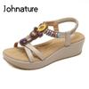 Platform Sandals Casual Elastic Band Solid Ethnic String Bead Back Strap Wedges Crystal Women Shoes
