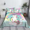 Pink Unicorn Sheet 3D Printed Cartoon Polyester Bed Flat Sheet With Pillowcase Kids Girls Children Bedding Gift