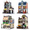 City Street View Building Blocks CAFE Shop Garden Hotel Restaurant Store Architecture Bricks Model Toy Gift for Kid