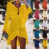Summer Beach Cover Up Women Hollow Out Knit Skirt Trumpet Sleeve Beach Coast Bikini Blouse Sun Protection Clothing