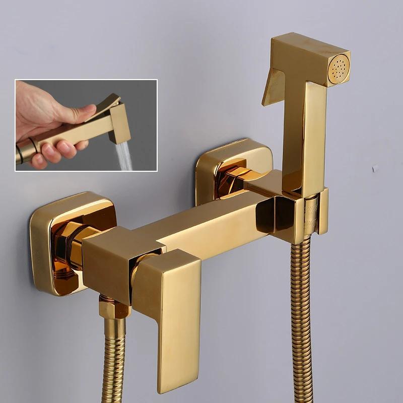 Brass Shower Tap Bidet Faucet Washer Mixer Muslim Shower Ducha Higienica Cold & Hot Water Mixer Crane Square Shower Spray