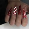24 Pieces Christmas Candy Stripes Wear Nail Snowflake Nail Art Fake Nail Flash Diamond Sequins Repeatable Nail Piece