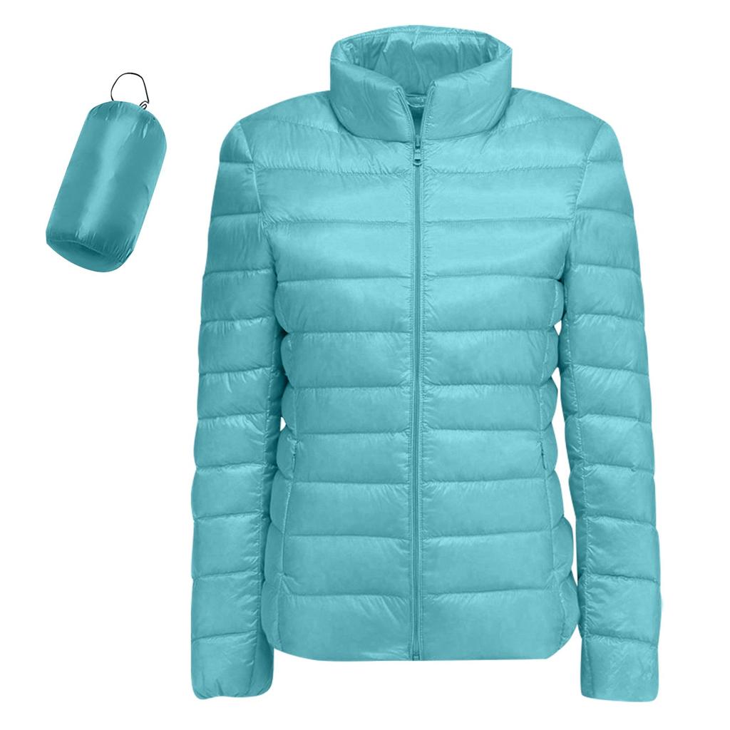 Women's Lightweight Down Jacket, Solid Color, Stand Up Collar, Down Jacket With Pockets