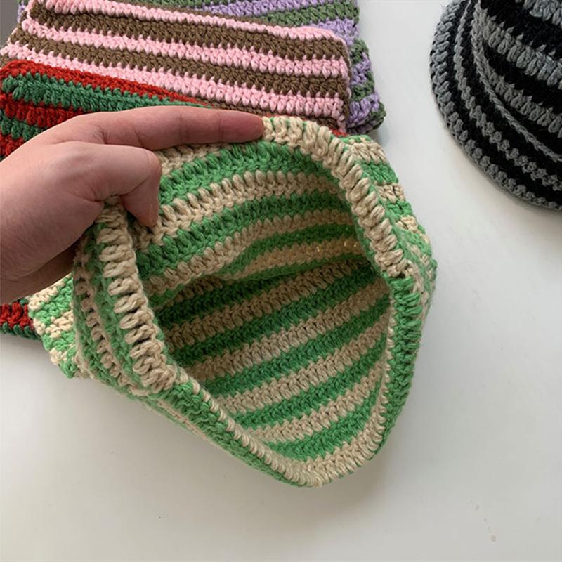 Cute Devil Horn Knitting Striped Beanie Hat Autumn Winter Knitted Wool Caps Girl Cat Ear Pointed Pullover Women Bonnet Hats