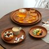 Imitation Wood Grain Tray Round Plastic Tray Dinner Tray Tea Tray Household Water Cup Storage Tray Cake Tray Fruit Tray