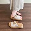 Soft Leather Retro One-word Slippers Women's Summer 2025 New Flat-soled Women's Shoes Soft-soled Women's Belt Buckle Beach Shoes