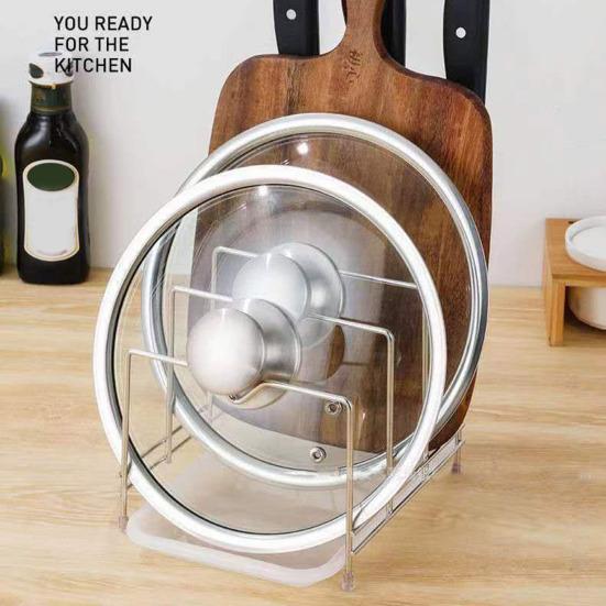Stainless Steel Pot Lid Holder Modern Heavy Duty Standing Multi-functional Countertop Cutting Board Plate Cutter Storage Rack Organizer Kitchen