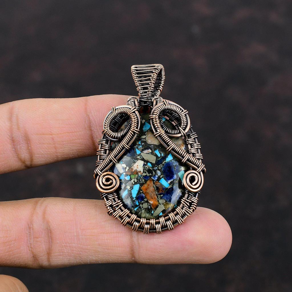 Copper Multi Turquoise Pendant Copper Wire Wrapped Pendant Gemstone Jewelry Unique Style Pendant Handmade Copper Jewelry Gift For Engagement