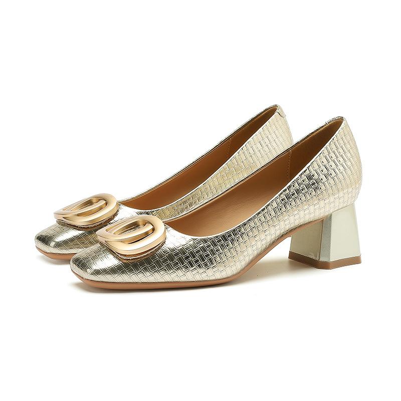 99 Sexy Sequined Square Head Thick Heel Single Shoes for Women's Autumn New Light Mouth Middle Heel Work Single Shoes for Women