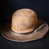 Oval Top Vintage Distressed Wool Top Hat Fashion Feather Embellished Sheep Felt Hat