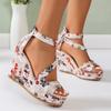Fashion 2024 Heel Footwear Ladies Shoes Platform Floral Women's Lace-up Wedges Comfy Wedge Sandals for Women Dressy Sandals for Women