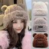 Women Winter Bear Ear Hat Knitted Plush Hat Solid Women Caps Novelty Beanies Caps Cute Casual Warm Hats