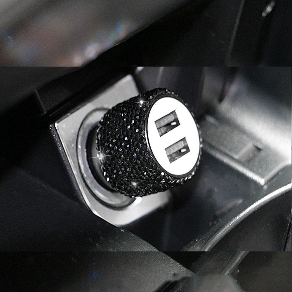 Bling Bling USB Car Charger 5V 2.1A Dual USB Port Fast Adapter Car Decor Styling Diamond Car Accessories Interior for Woman